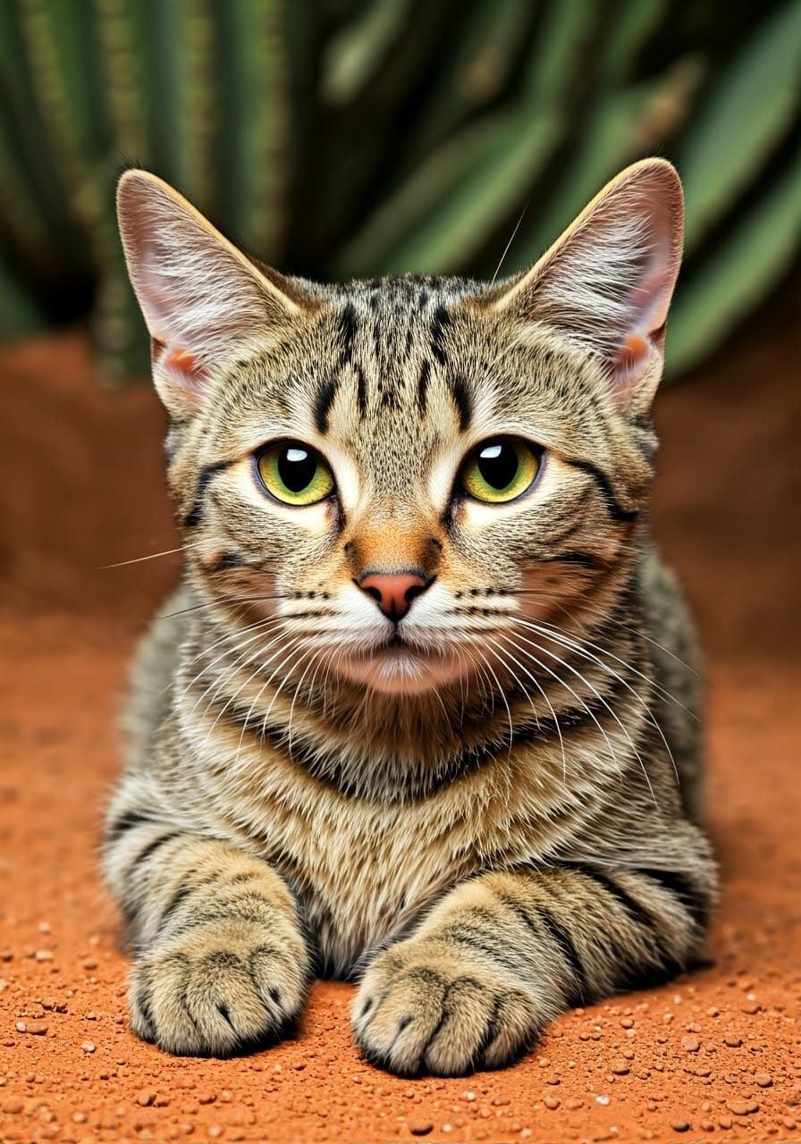 Photorealistic Cactus-Cat Hybrid in Dessert Desert
