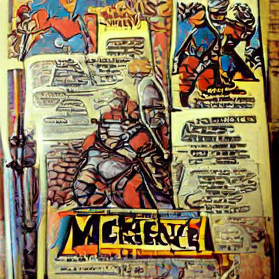 Medieval Mercenary in 1980s Comic Style