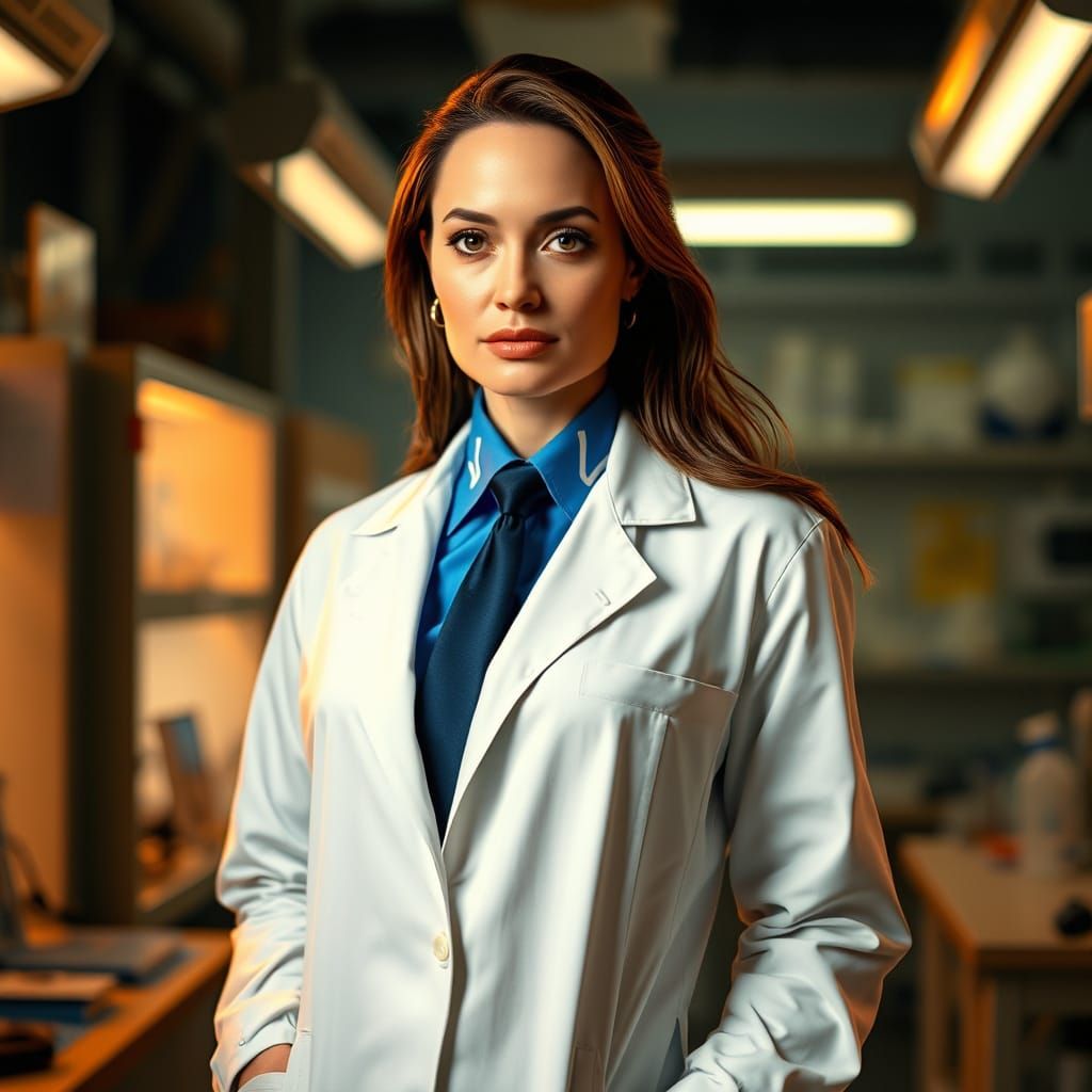 Angelina Jolie in a Scientific Attire, Inspired by Retro-Fut...