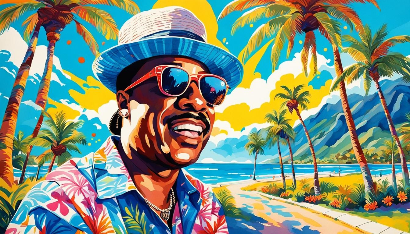 Stevie Wonder in Jamaica: Watercolor Pop Art Portrait