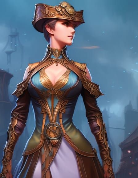 Steampunk Lady Portrait in Art Nouveau Style