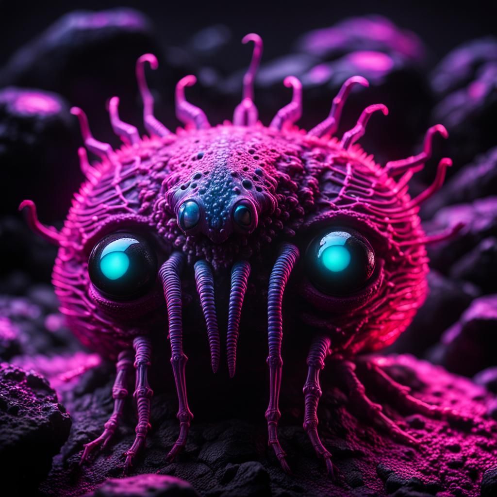 Detailed Pink Alien on Lava Rock, Macro Photography