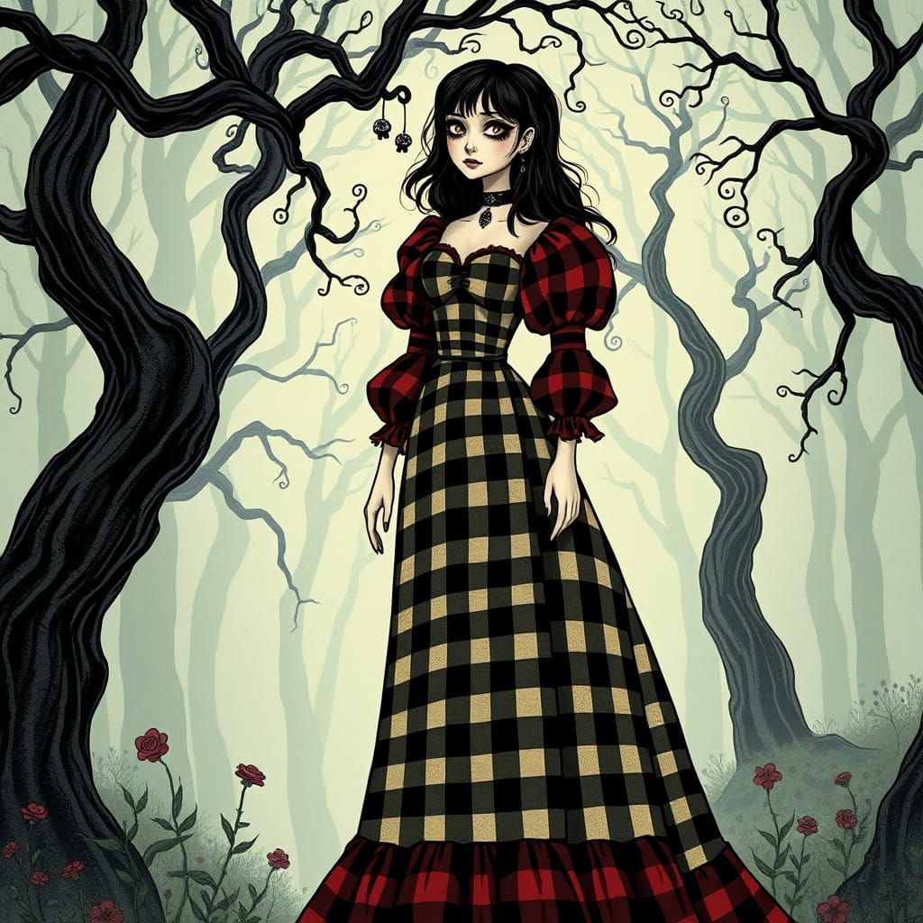 Goth silly in na gingham dress
