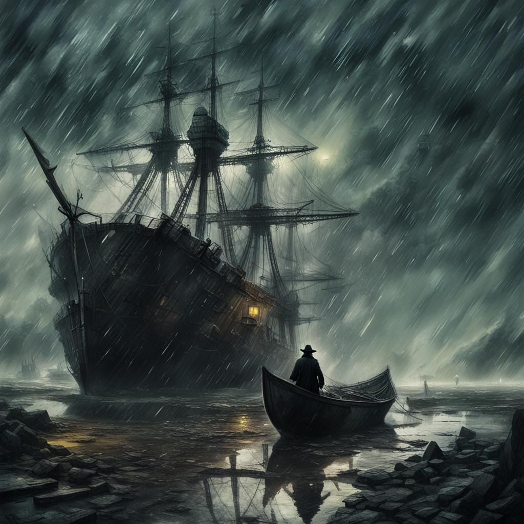 Rainy Harbor Scene in Cinematic Style