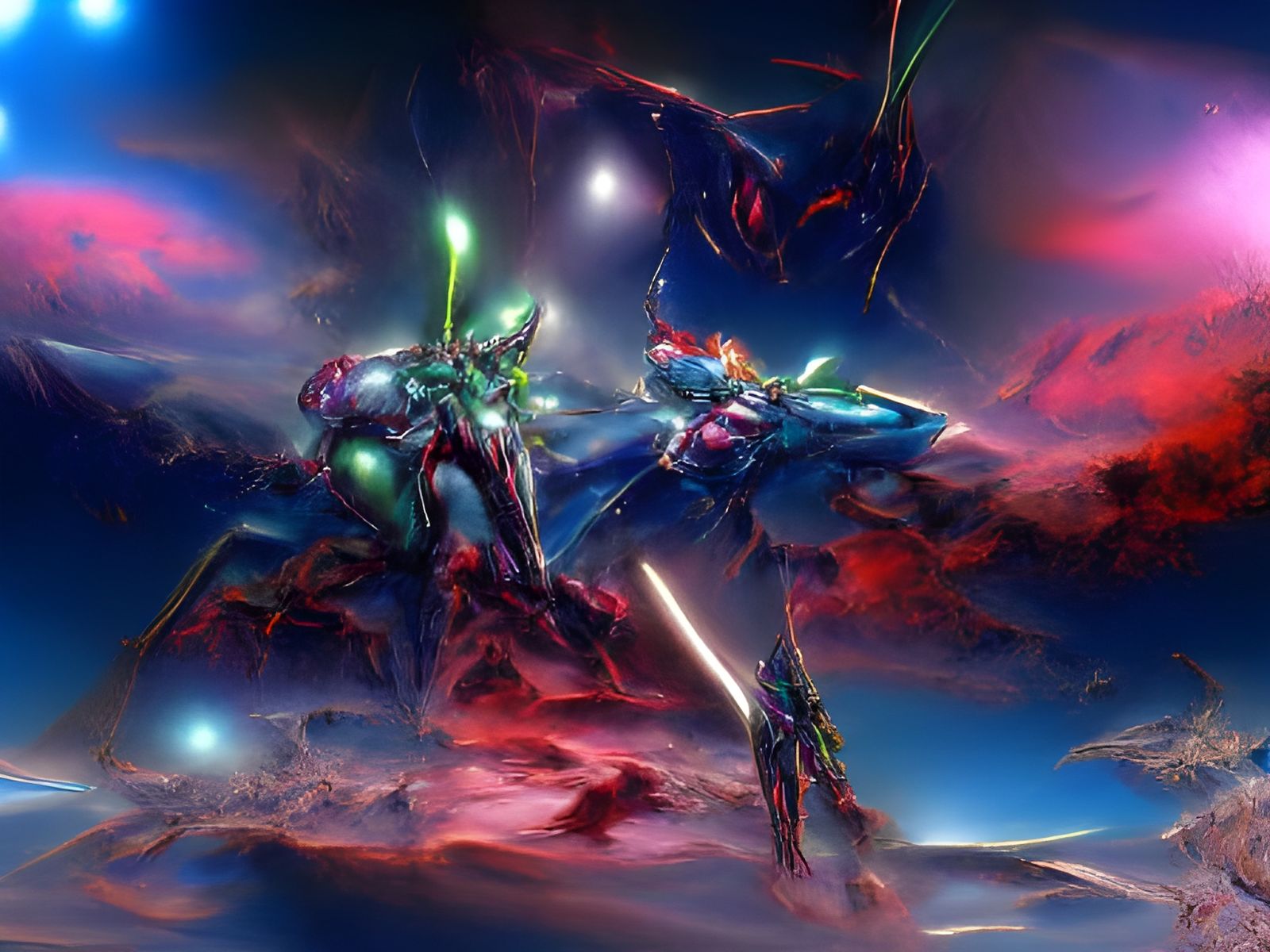 Gundam Versus Evangelion and Guyver In Outer Space 8k resolution beautiful detailed painting deviantart concept art dig...