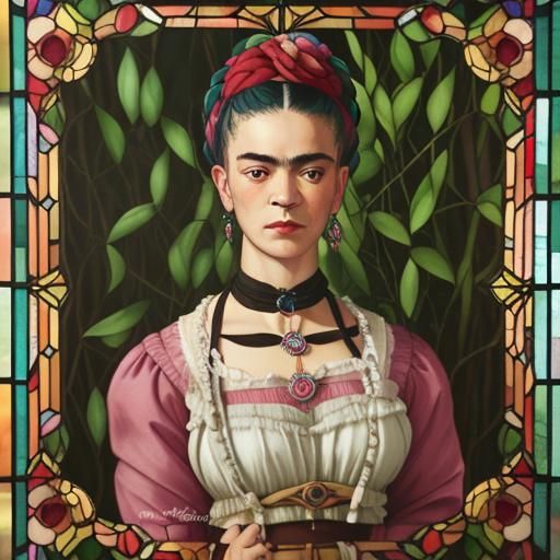 Frida Kahlo as Madame Pompadour in Tiffany Glass
