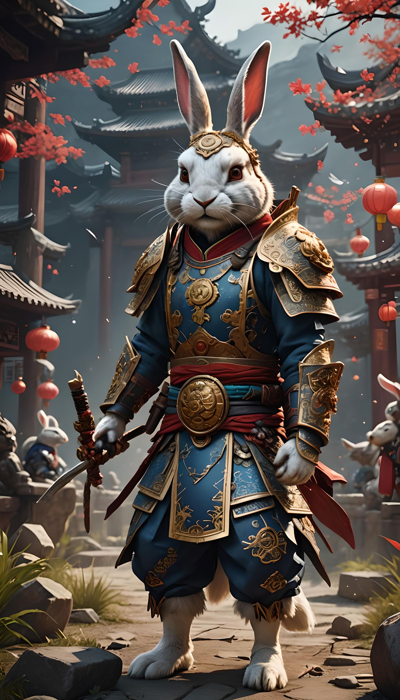 Chinese Zodiac Rabbit Warrior in Detailed Digital Art