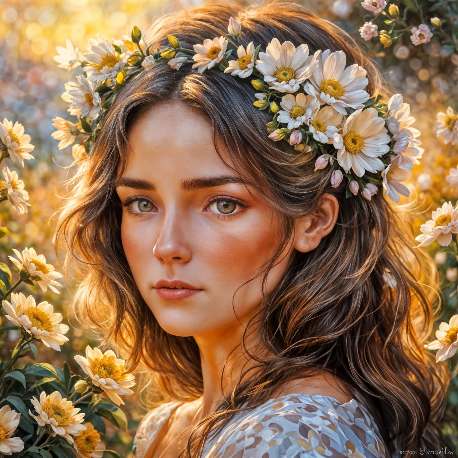 Impressionist Woman with Flowers in Hair