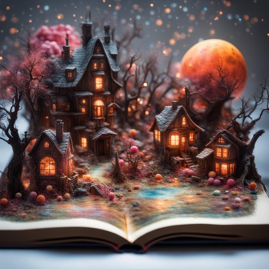 Candy Haunted Village in Open Book, Digital Art