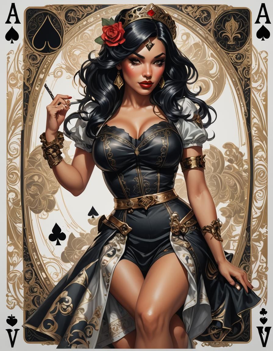 Ace of Spades Pinup Girl Card: Detailed Digital Art