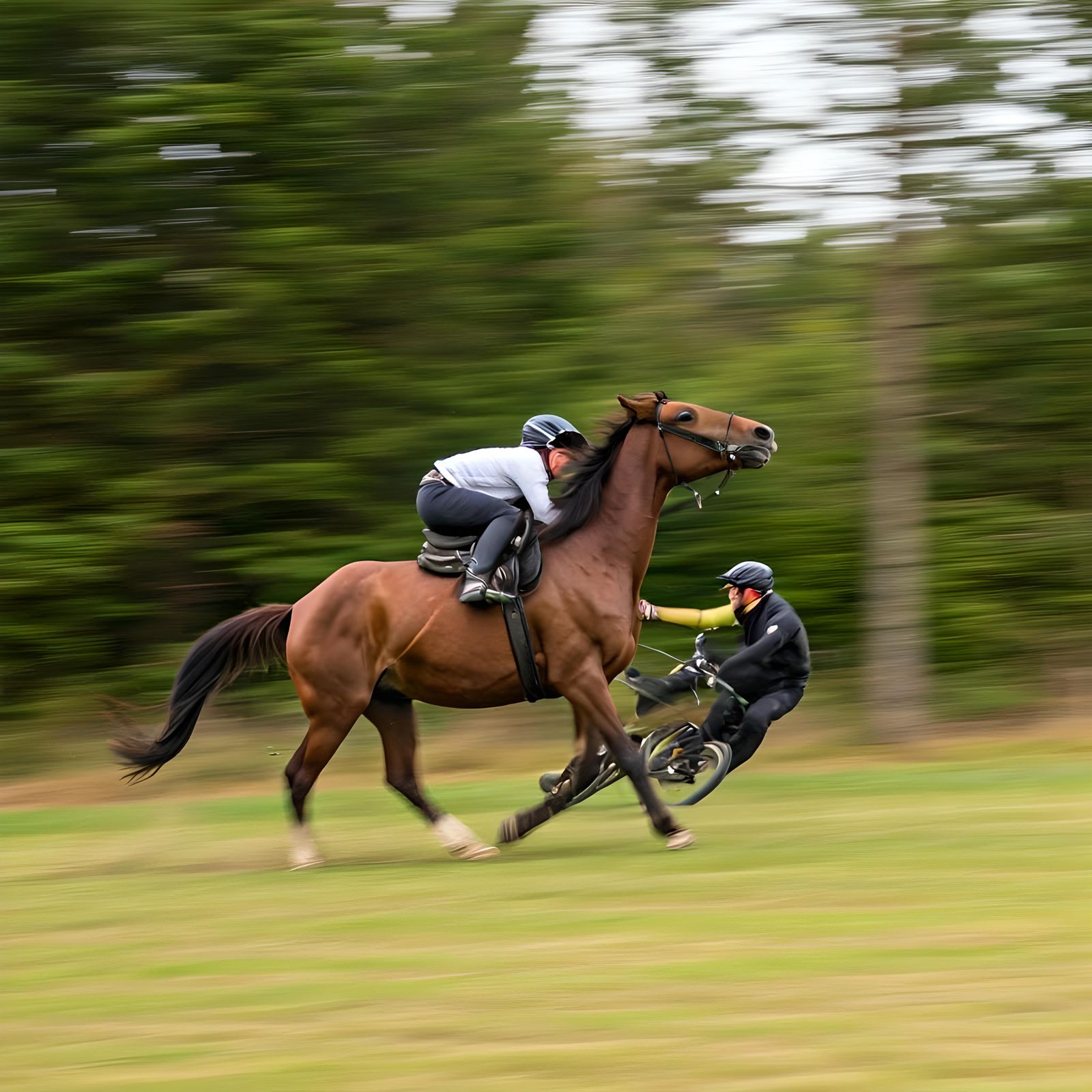 Humorous Horse Bites Cyclist in Opposite Directions