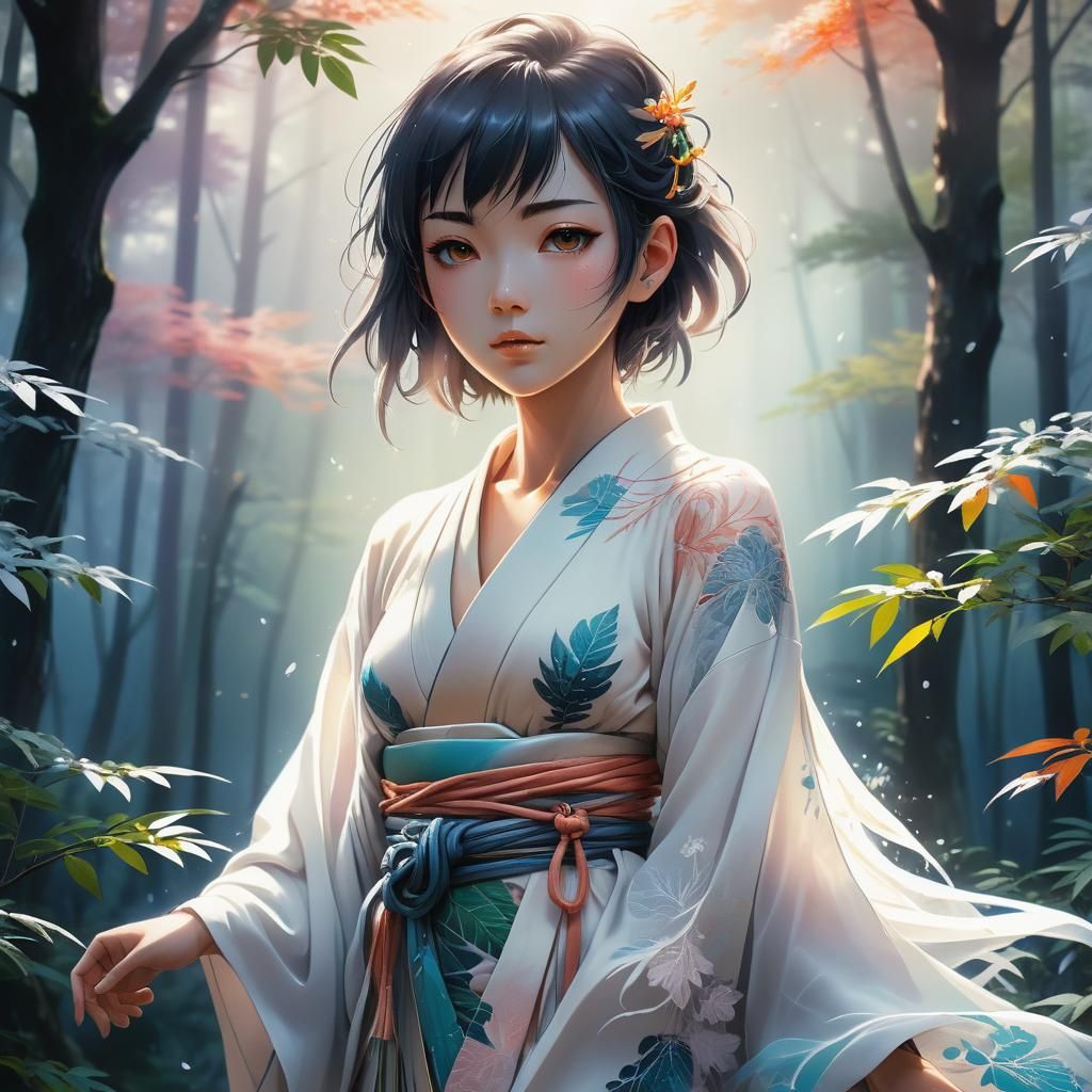 Mystical Anime Woman in Enchanted Forest