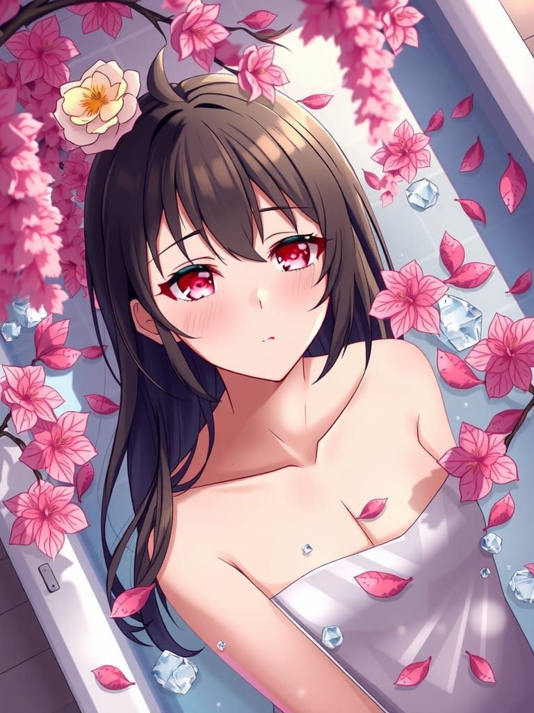 Girl in Sakura Bath, Manga Anime Style