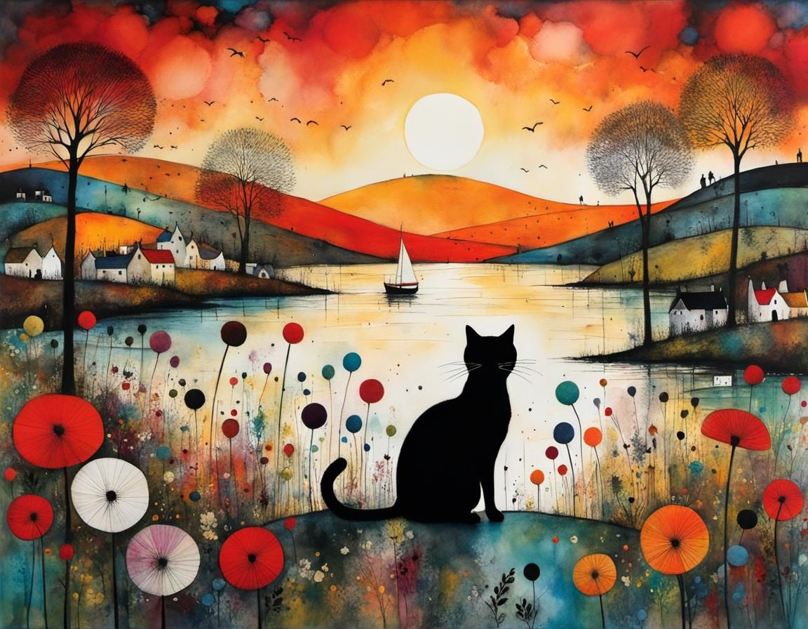 Cats on Holiday: Whimsical Colorful Illustration