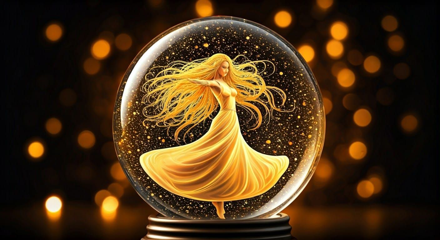 Luminous Magic Ball with Golden Dancer, in Art Nouveau Style