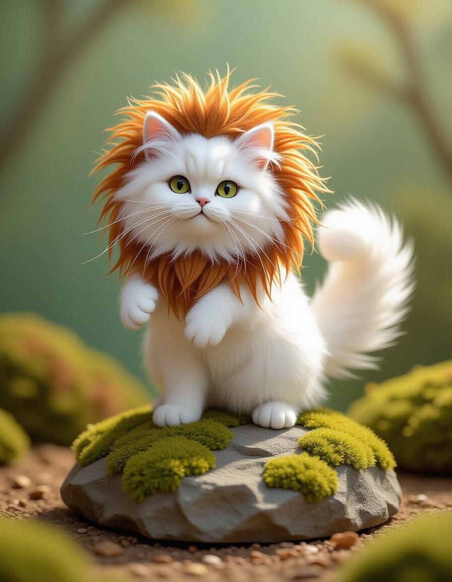 Fluffy Cat Imposter in Lion's Mane Diorama