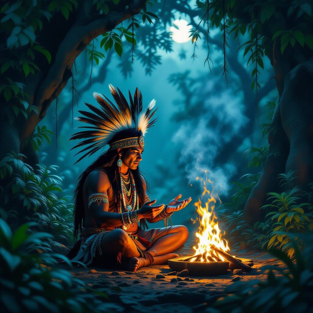Amazon Shaman's Sacred Ritual at Twilight
