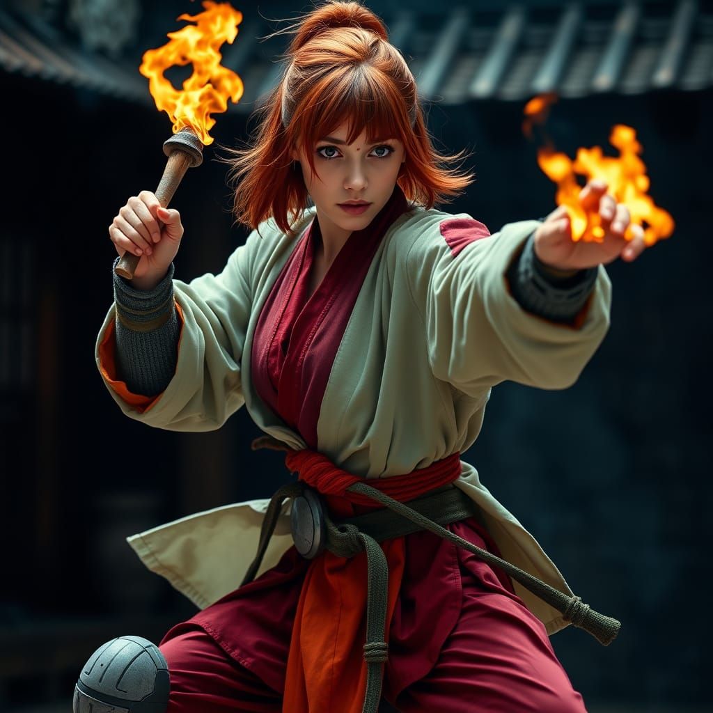 Epic Wyldfyre in Celadon Robe, Dynamic Karate Pose, Cinemati...