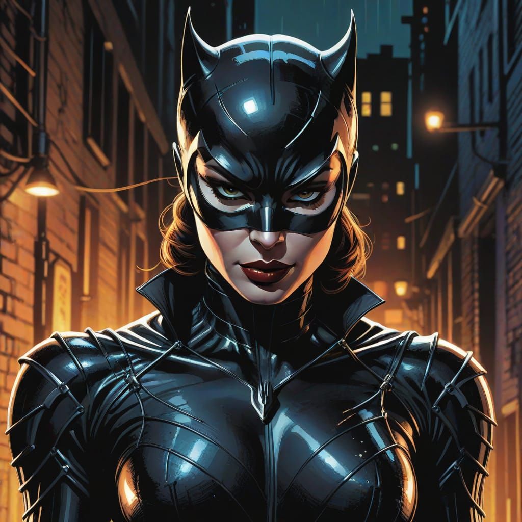 Catwoman in Dark Alley, Comic Book Art