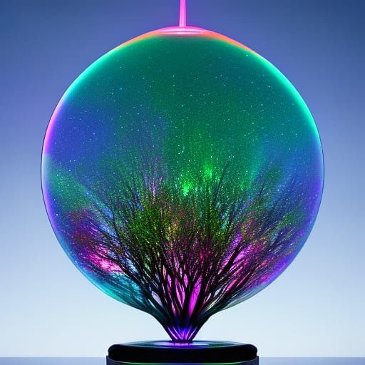 Neon Galaxy Trees in Crystal Bell Jar