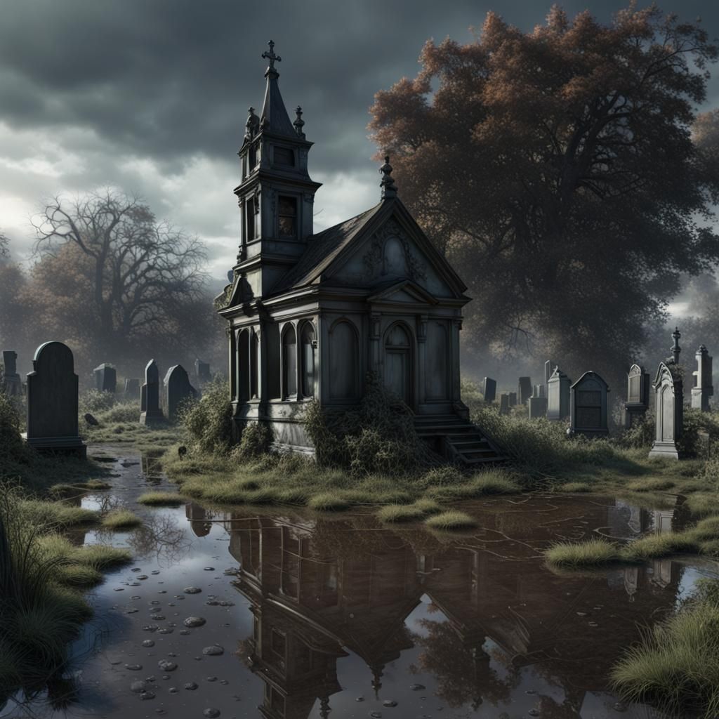 Haunted Victorian Graveyard in Detailed Photorealistic Style