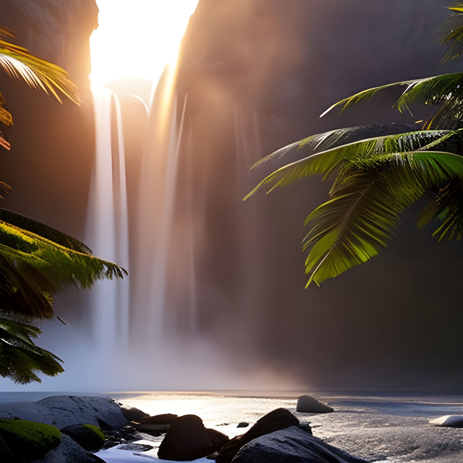 Hyperdetailed Fantasy Waterfall Illustration in HDR