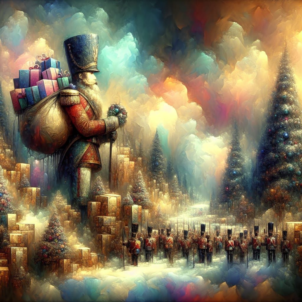 Magic-Infused Toyland Christmas Scene as Watercolor Painting