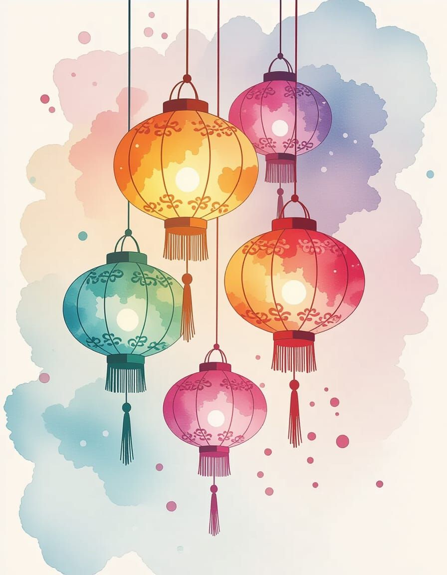 Ethereal Fantasy Lanterns in Watercolor Style