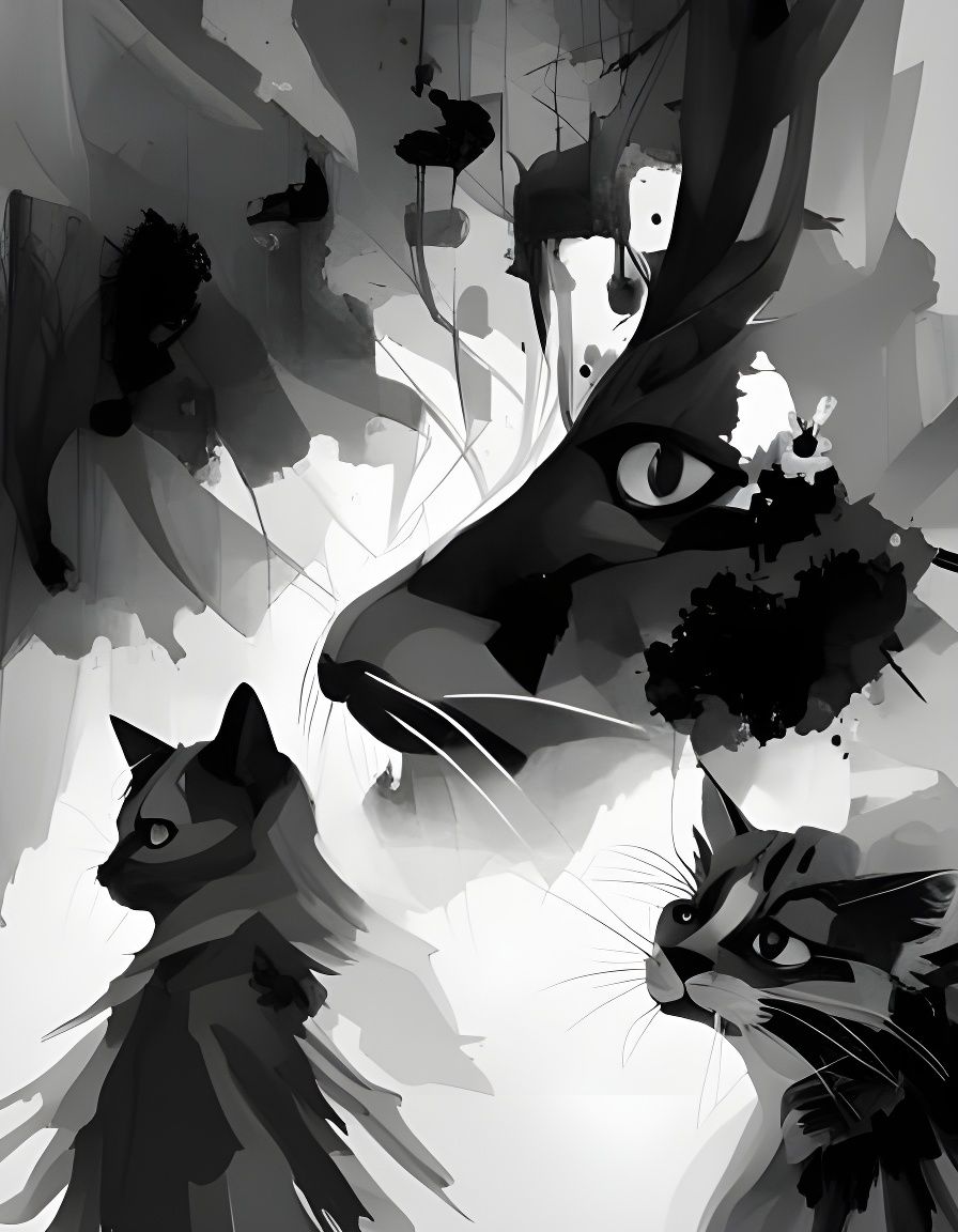 Minimalist Ink Painting of Cats in Watercolor