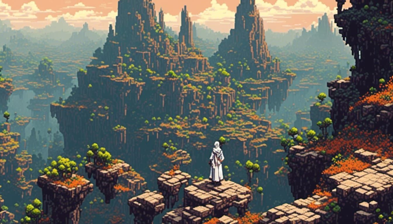 Moebius-Inspired Pixel Art: Desert City Vista