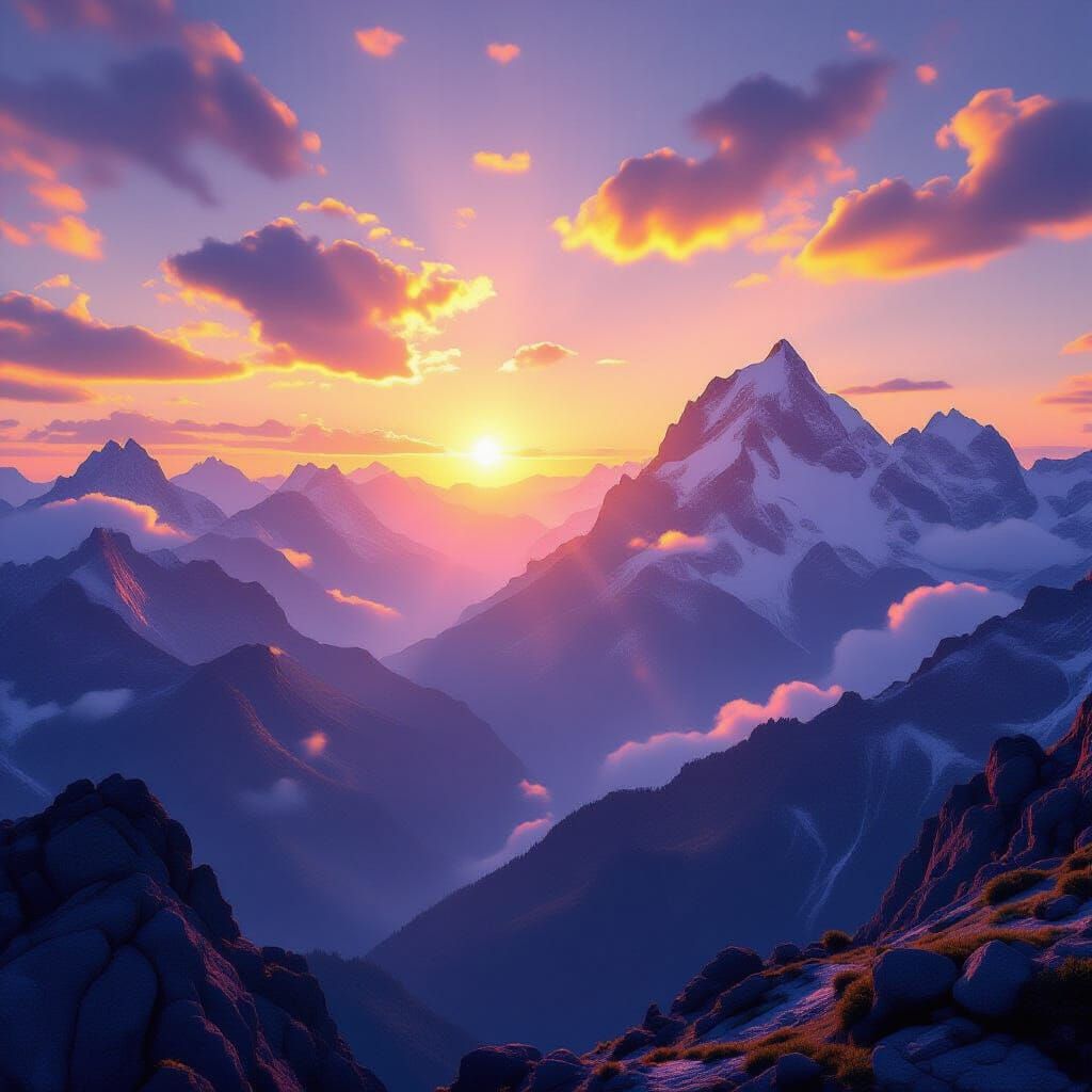 Hyperrealistic Golden Hour Mountain Landscape