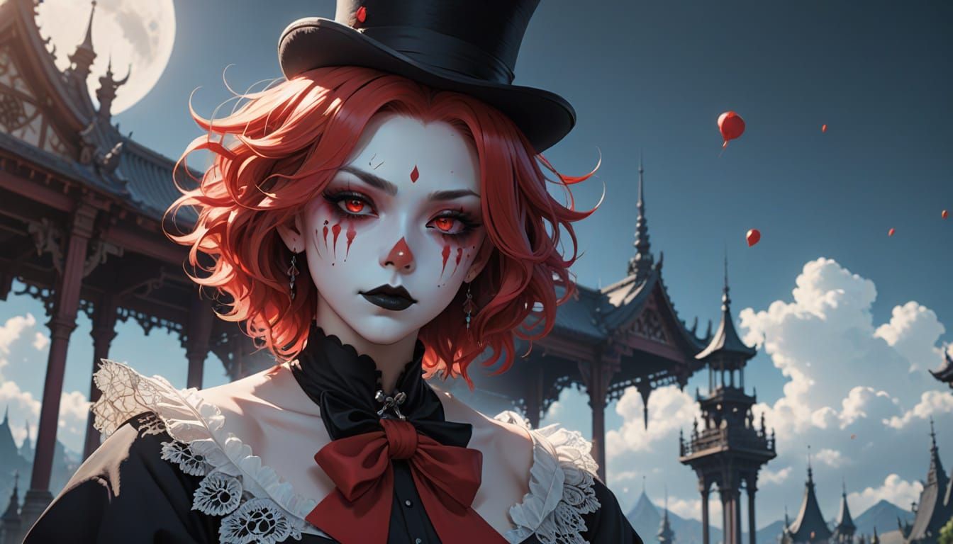 Gothic Anime Portrait of a Distorted Pale Clown