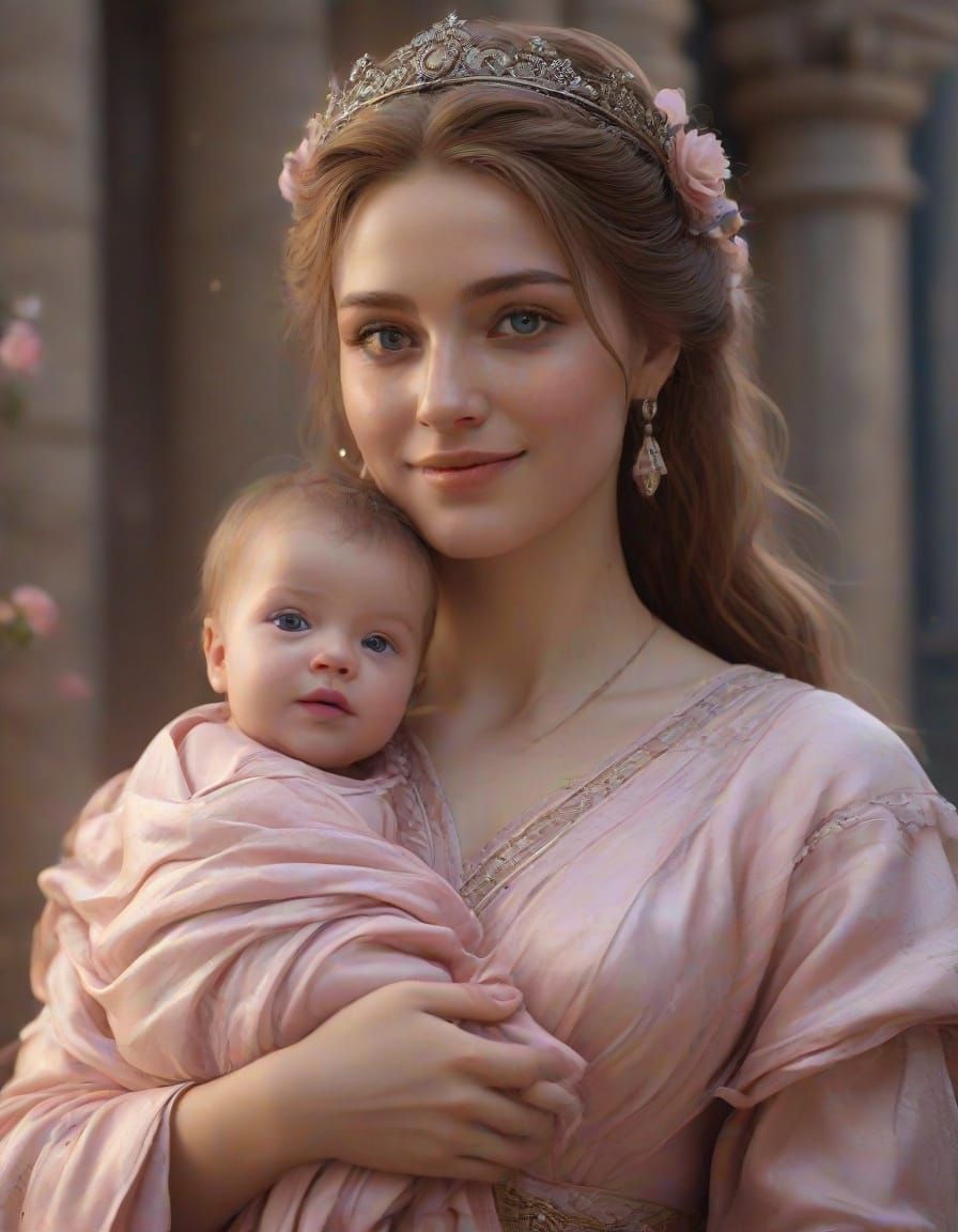 Roman Empress Cherishes Her Infant Daughter in a Lavish Fant...