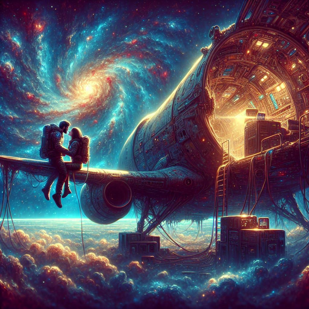 Romantic Space Shuttle Scene in Detailed Matte Painting