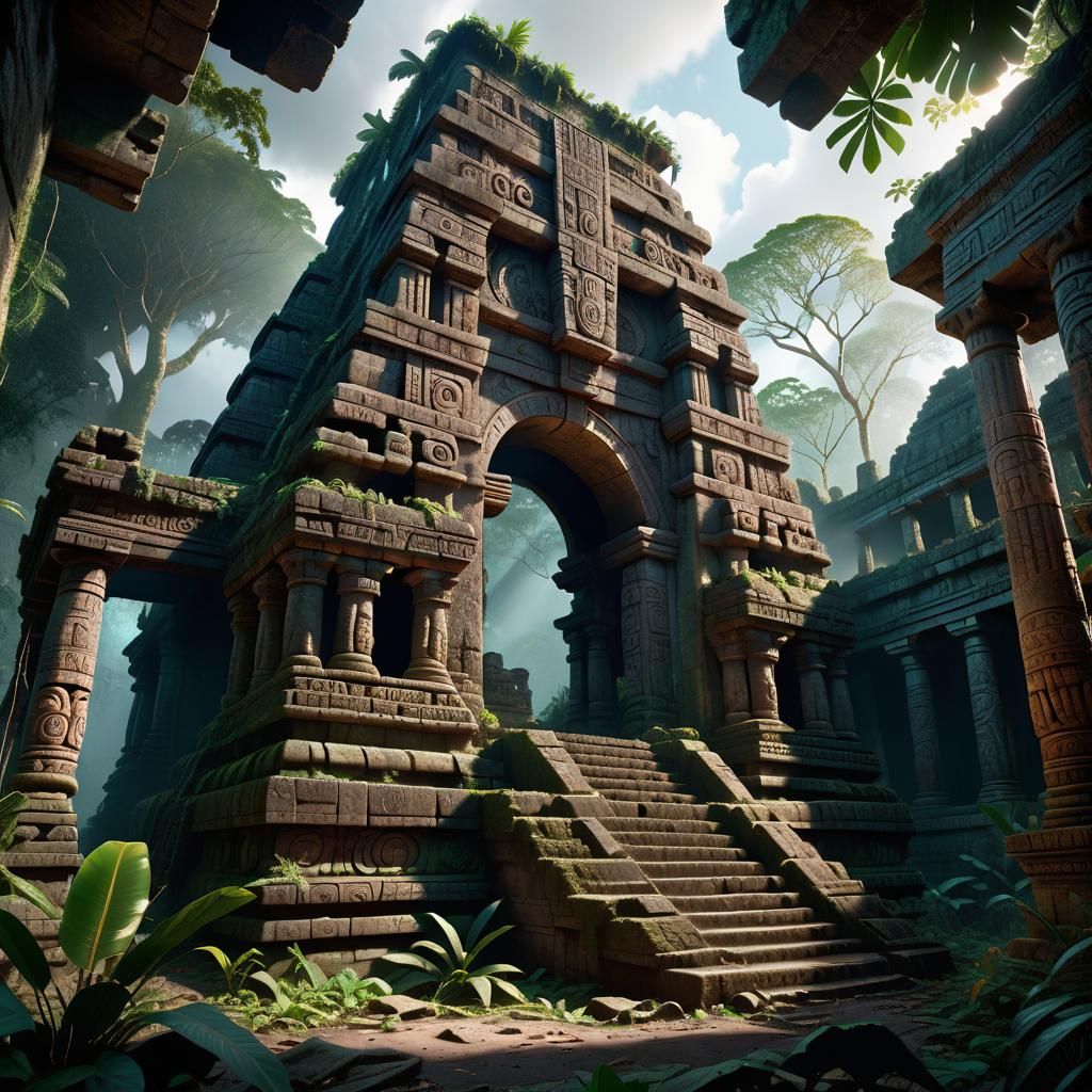 Lost Aztec Temple Ruins in Jungle