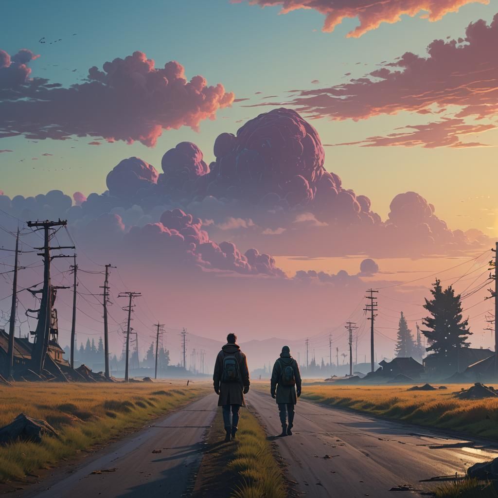 Person Walking Toward Dawn Horizon: Fantasy Concept Art