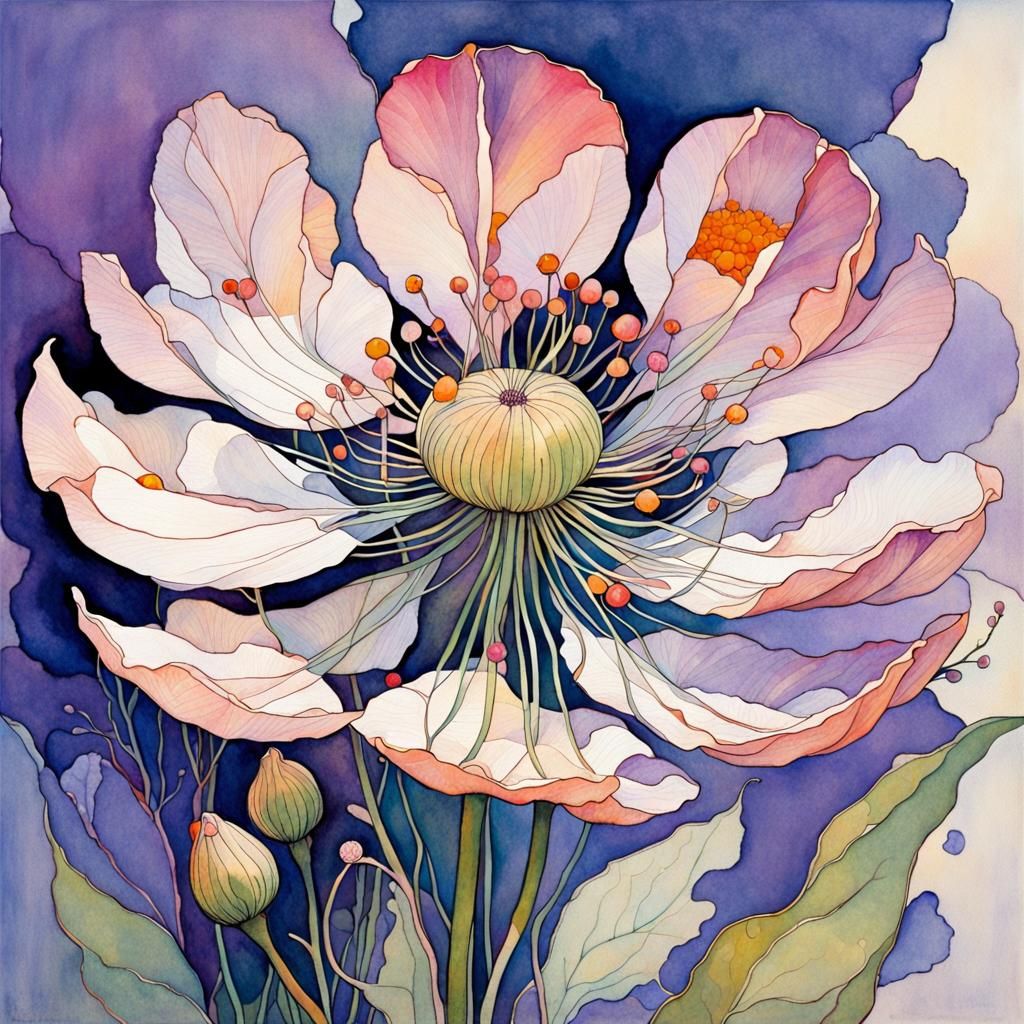 Vibrant Floral Illustration in Watercolor and Oil