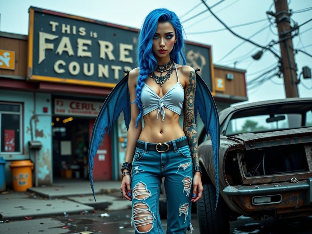 Cyberpunk Faerie in a Gritty Urban Landscape