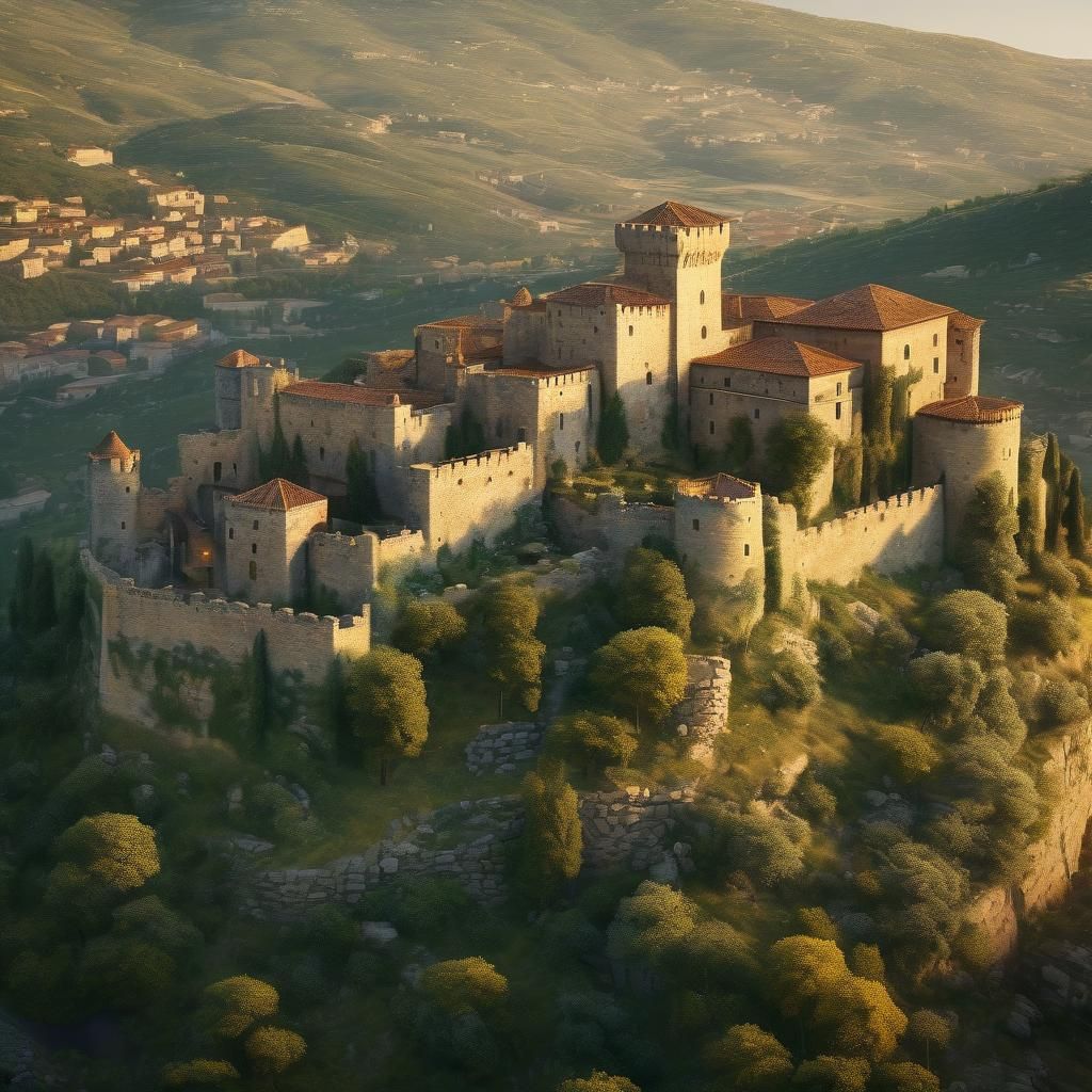 Medieval Byzantine Castle in Warm Golden Light