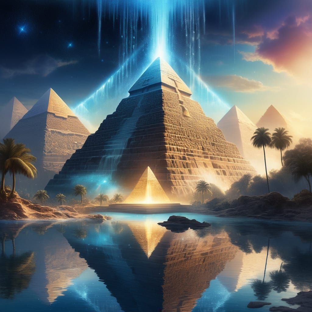 A colossal Egyptian pyramid made of translucent crystals