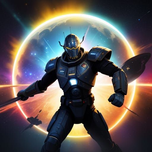 Galactic Warrior Engages in Epic Space Battle