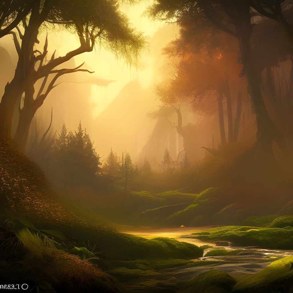 Dawn Forest Border in Detailed Matte Painting