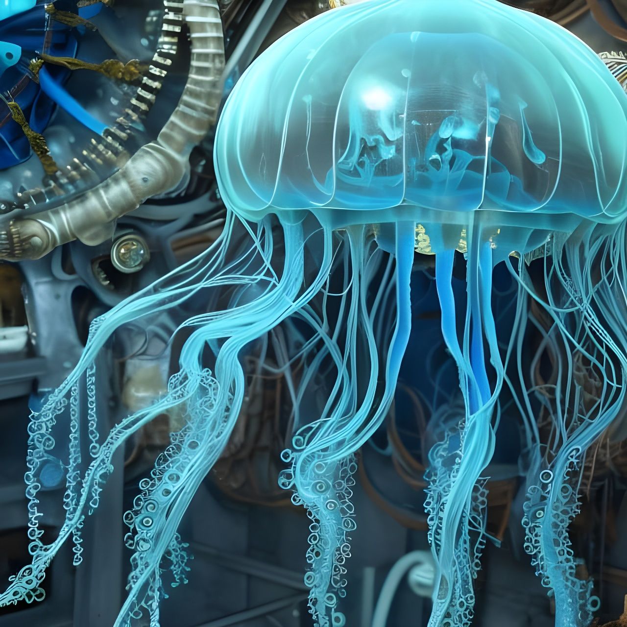 Steampunk Jellyfish with Intricate Machinery