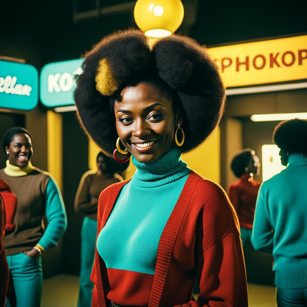 1970s Style Portrait of a Young Woman with Afro