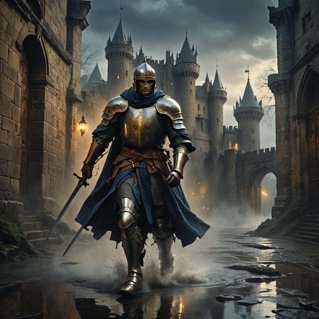 Knight Enters Castle in Dark Fantasy Digital Painting