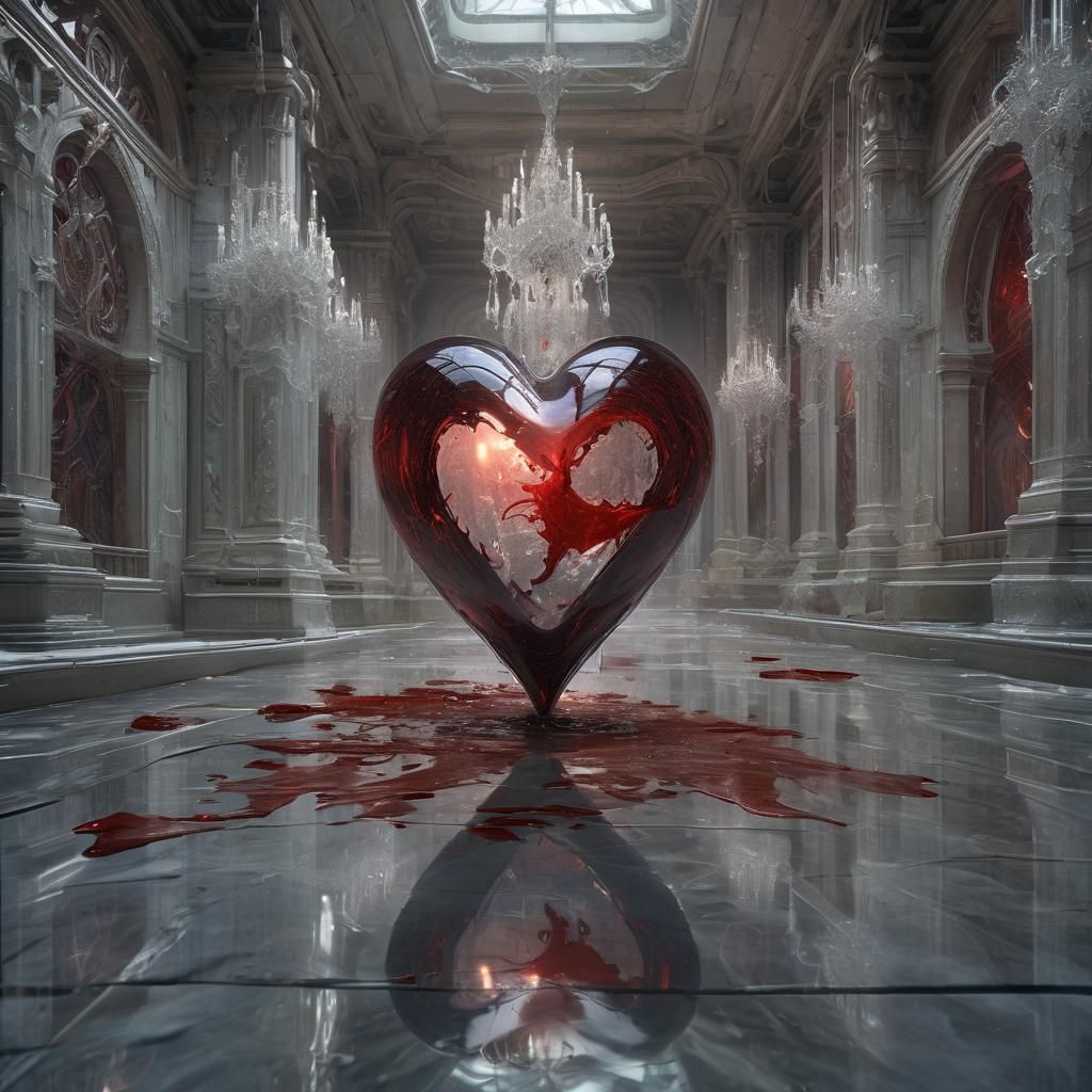 Blood Drop Encased in Crystal Heart in Ice Palace