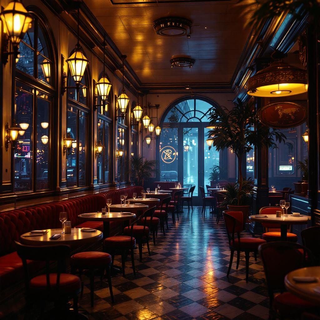 Luxurious 1950s Cafe with Holographic Overlays