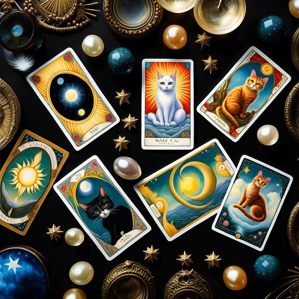 Sun moon stars Major arcana Deck of tarot cards mystical Cat Mutiara Tinatun", Lowbrow Graphic Fantasy by Ray Cesar, Mar...