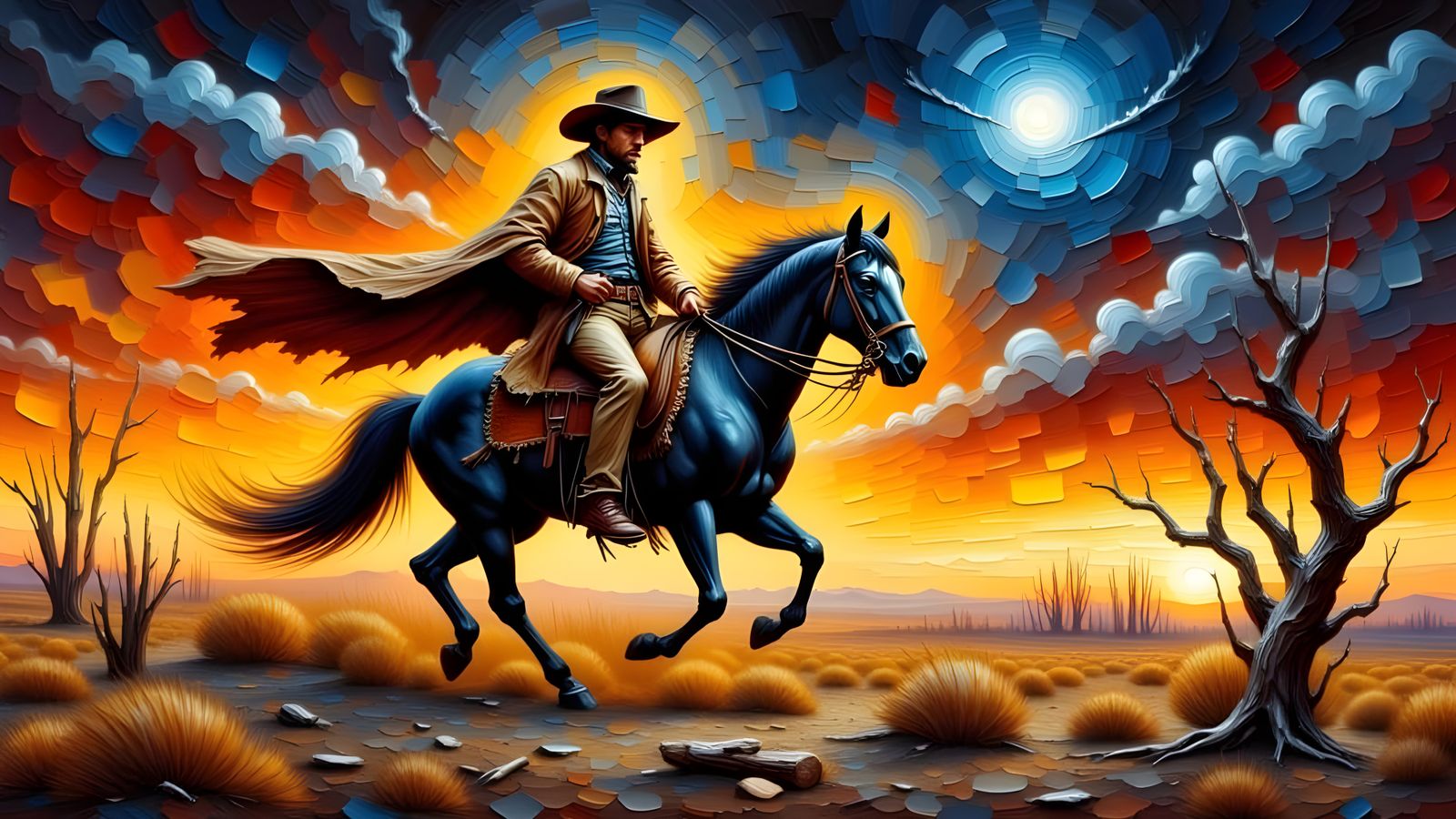Grizzled Outlaw Cowboy in Autumnal Landscape