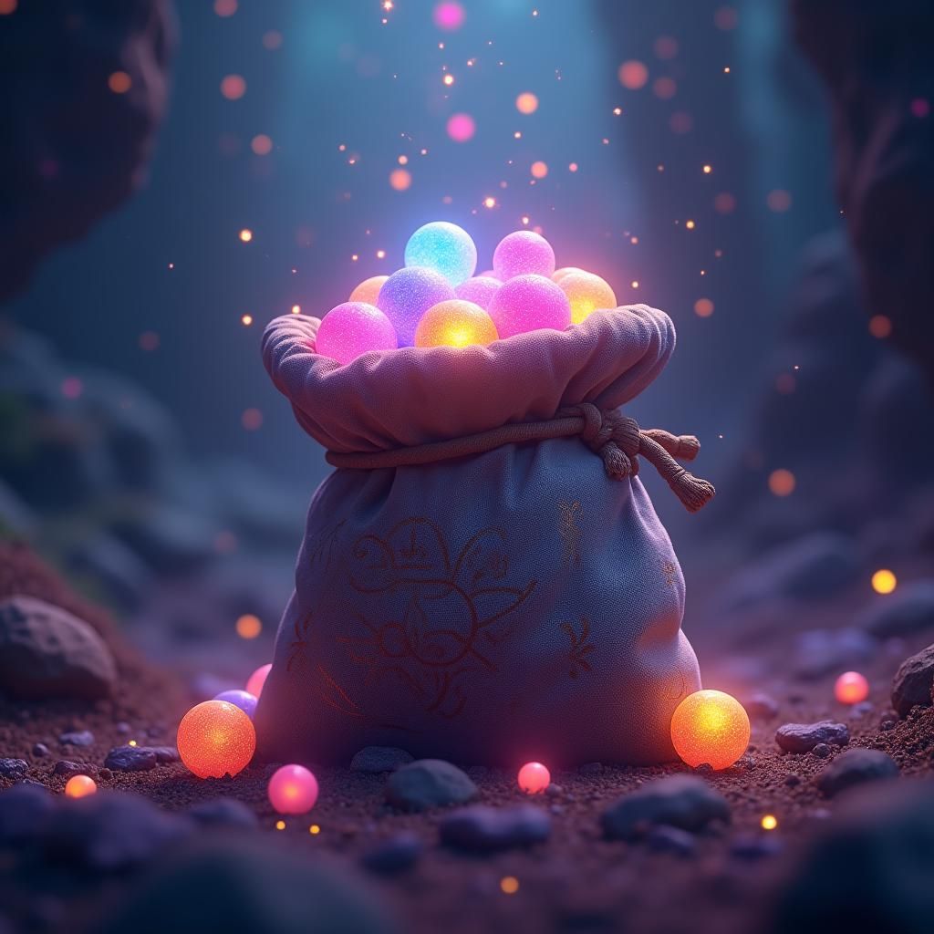 Glowing Orbs Overflowing from Mystical Sack